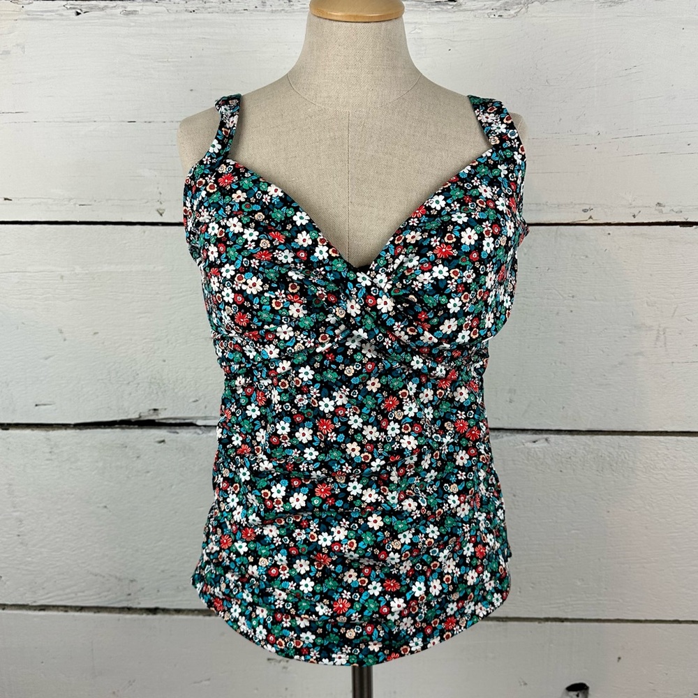 Lands' End Floral Bikini Top - Black, Red, Green, White. Excellent condition!